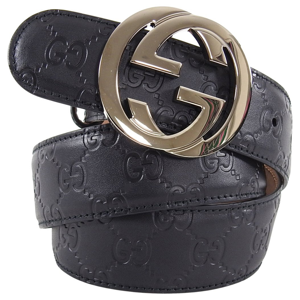 Gucci Black Signature Monogram GG Buckle Guccissima Leather Belt - 100 , 105, 115