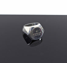 Load image into Gallery viewer, Gucci Sterling Silver Large Hexagonal Logo Signet Ring
