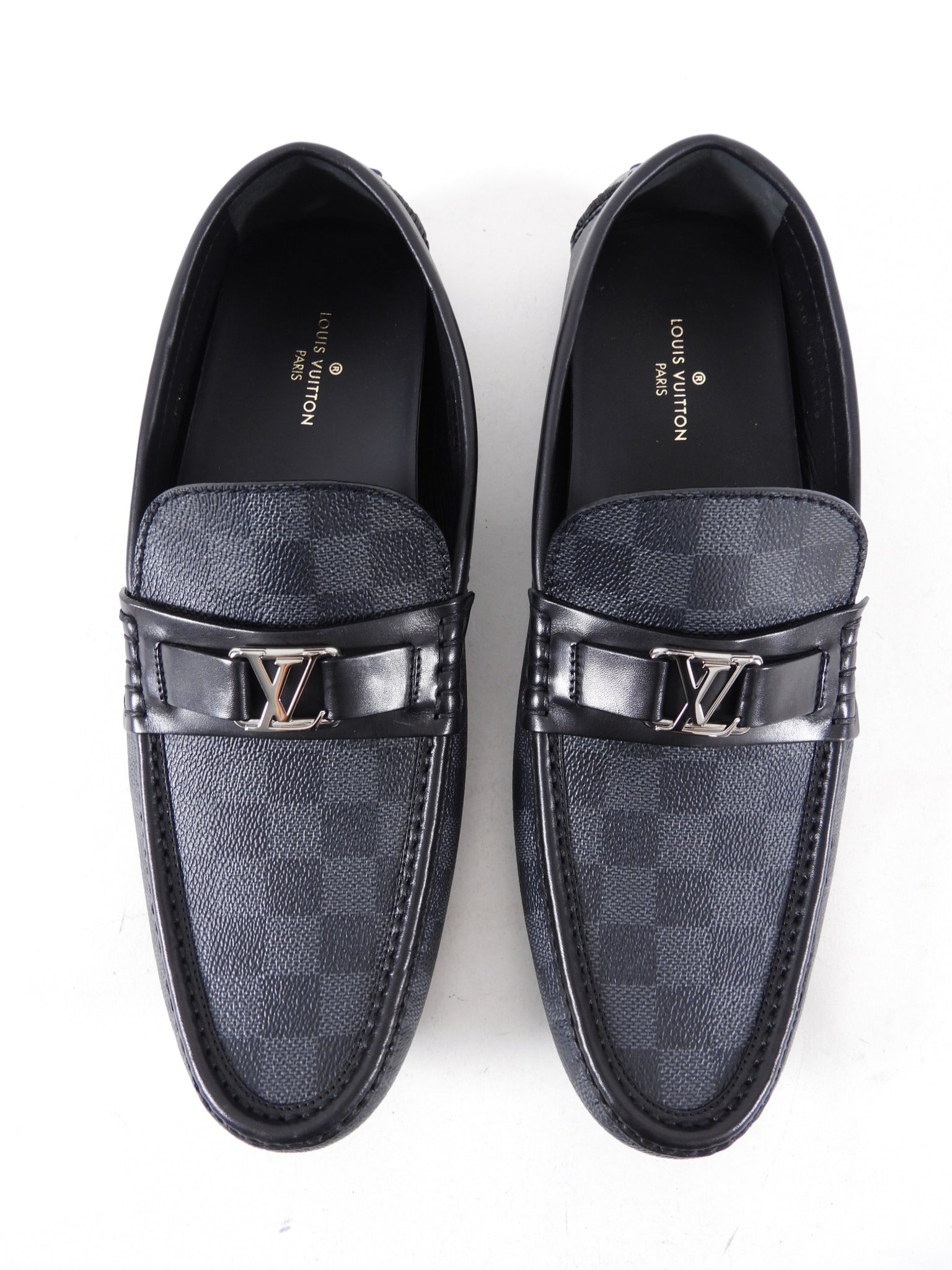 Louis Vuitton Black Leather Damier Hockenheim Loafers Size 44 Louis Vuitton
