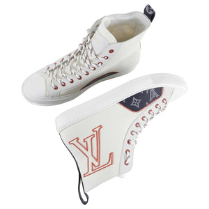 LOUIS VUITTON Monogram Mens Tattoo Sneaker Boots 8 White Red