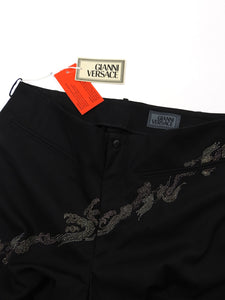 Versace Black Wool Embroidered Trousers Size 52