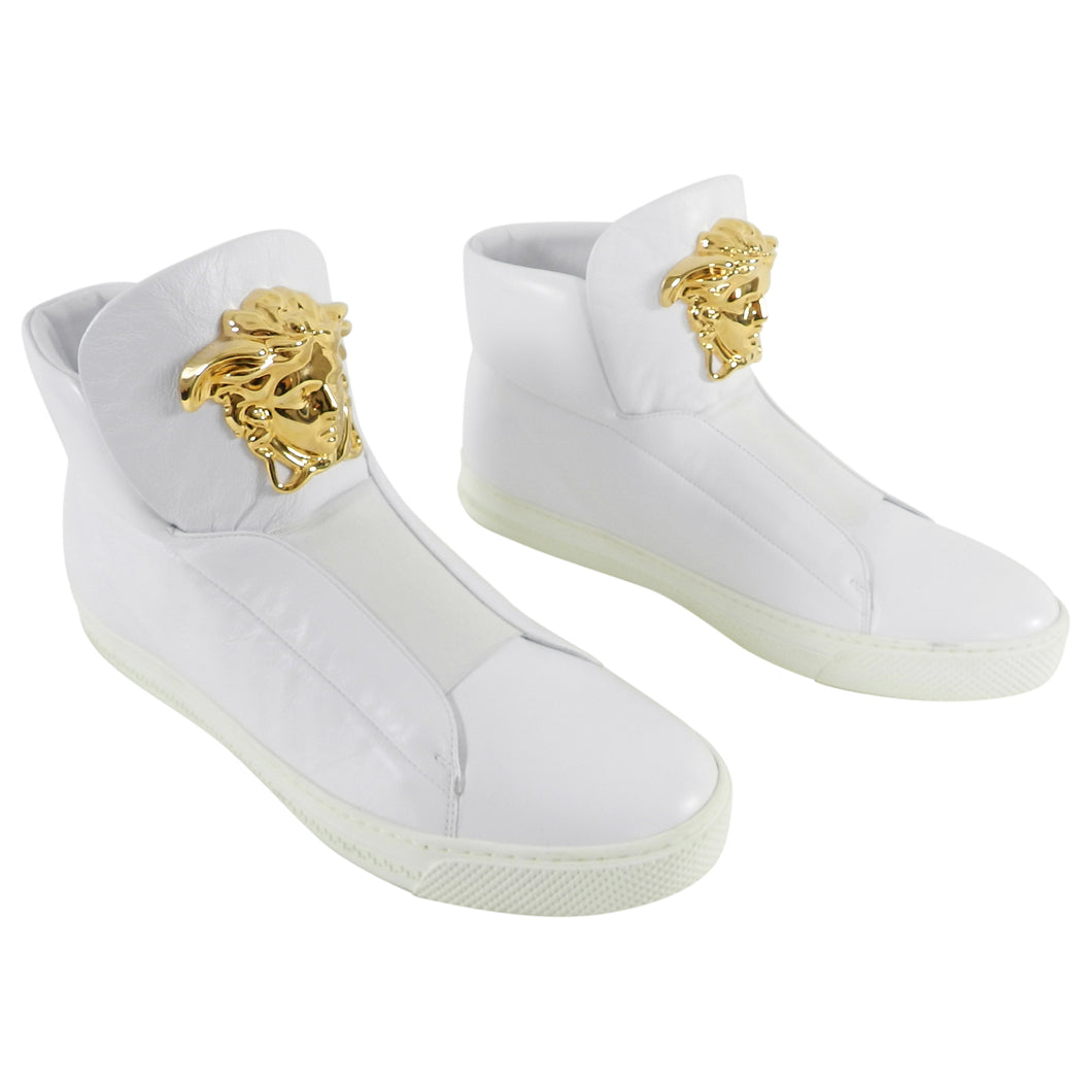 Versace White Leather Palazzo High Top Sneakers with Medusa - 10