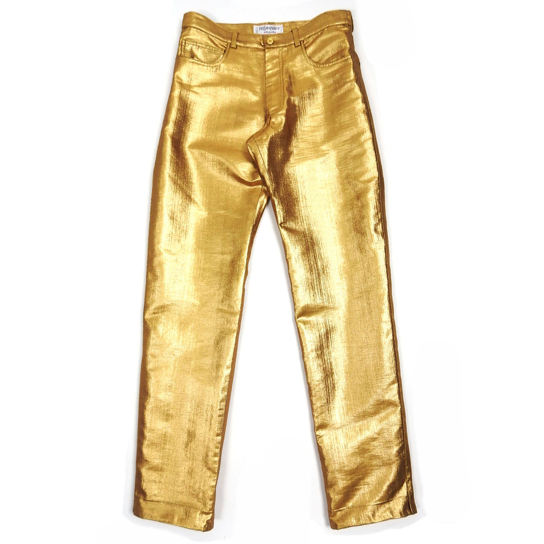 Yves Saint Laurent Rive Gauche Gold Trousers Size 42 (Fits 29